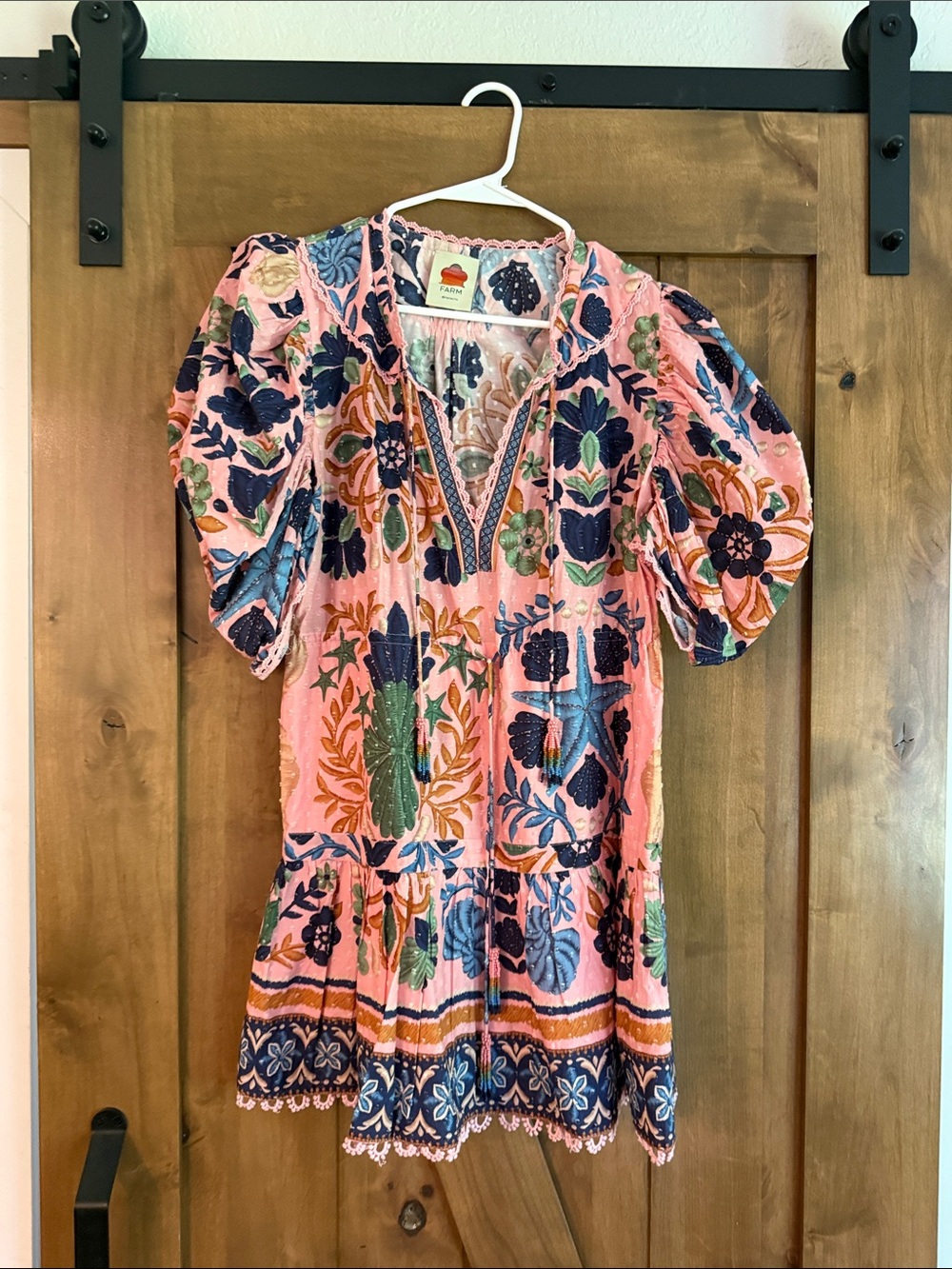 FARM Rio Seashell Tapestry Mini Dress Pink & Blue Small Like New